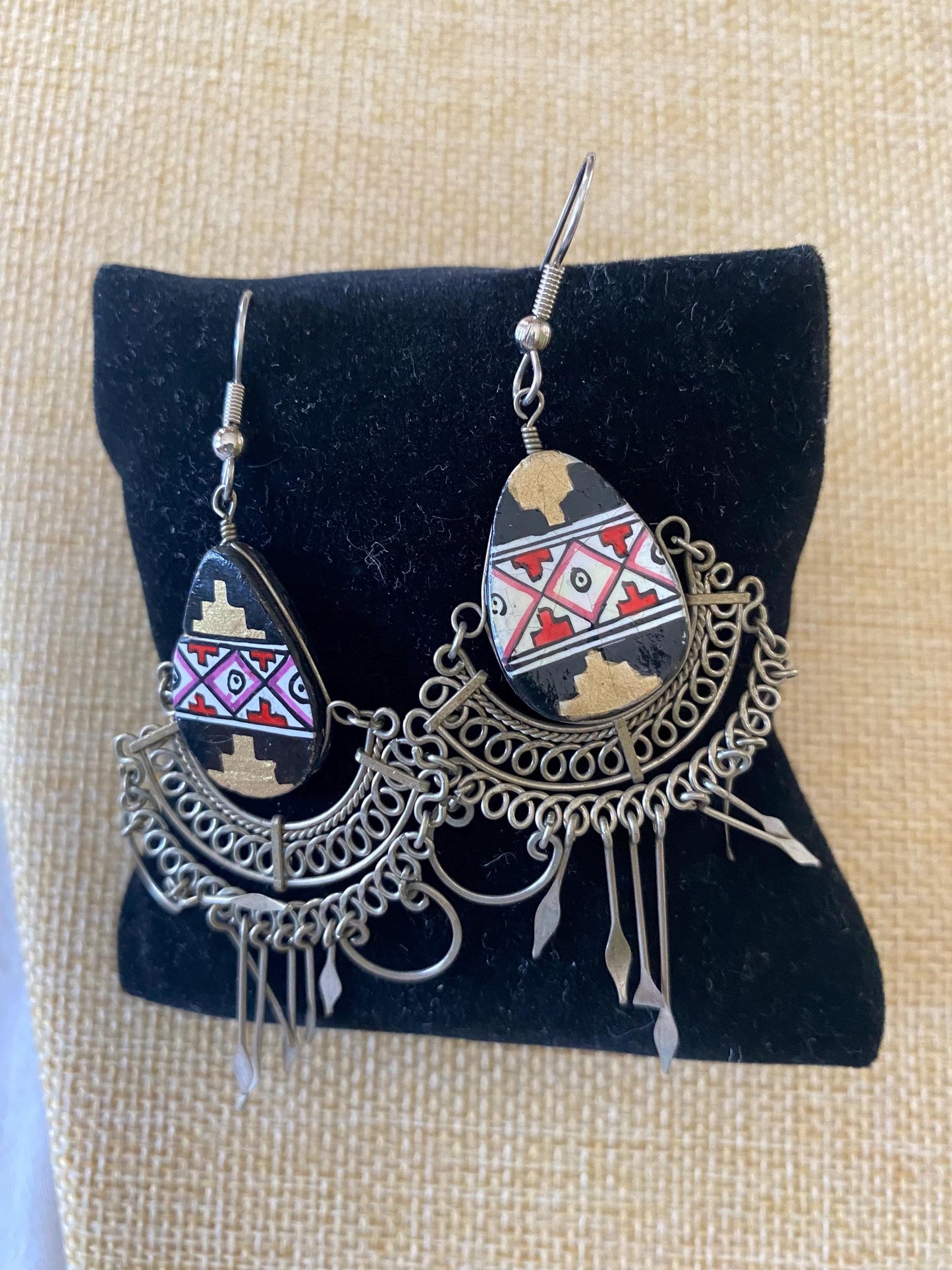 Vintage Aztec Wirework Silver Handcrafted Earrings Jewelry Unique Gifts at Lover Antiques and Vintage