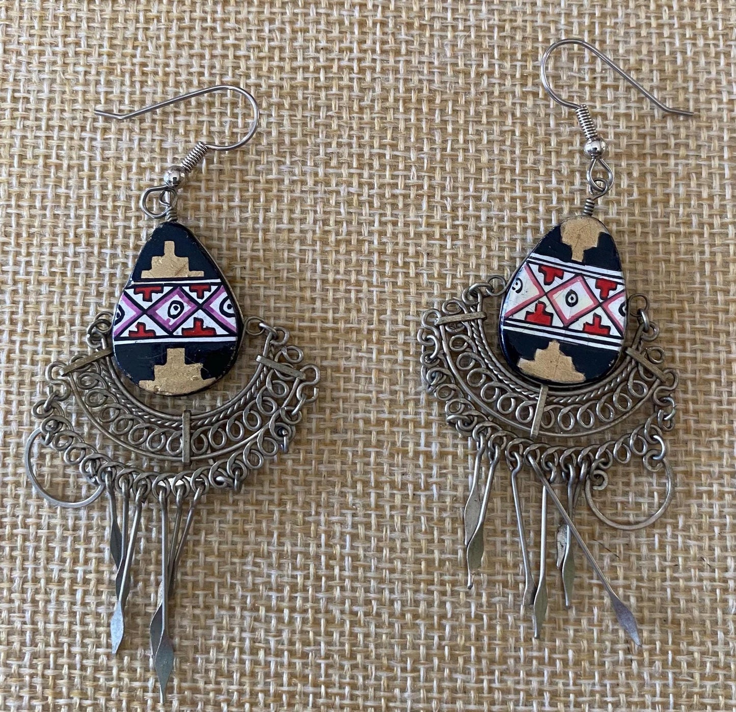 Vintage Aztec Wirework Silver Handcrafted Earrings Jewelry Unique Gifts at Lover Antiques and Vintage